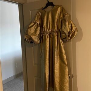 Kika Vargas Gold Midi Dress